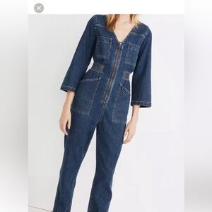 Madewell Dark Blue Denim Zip-Front Jumpsuit